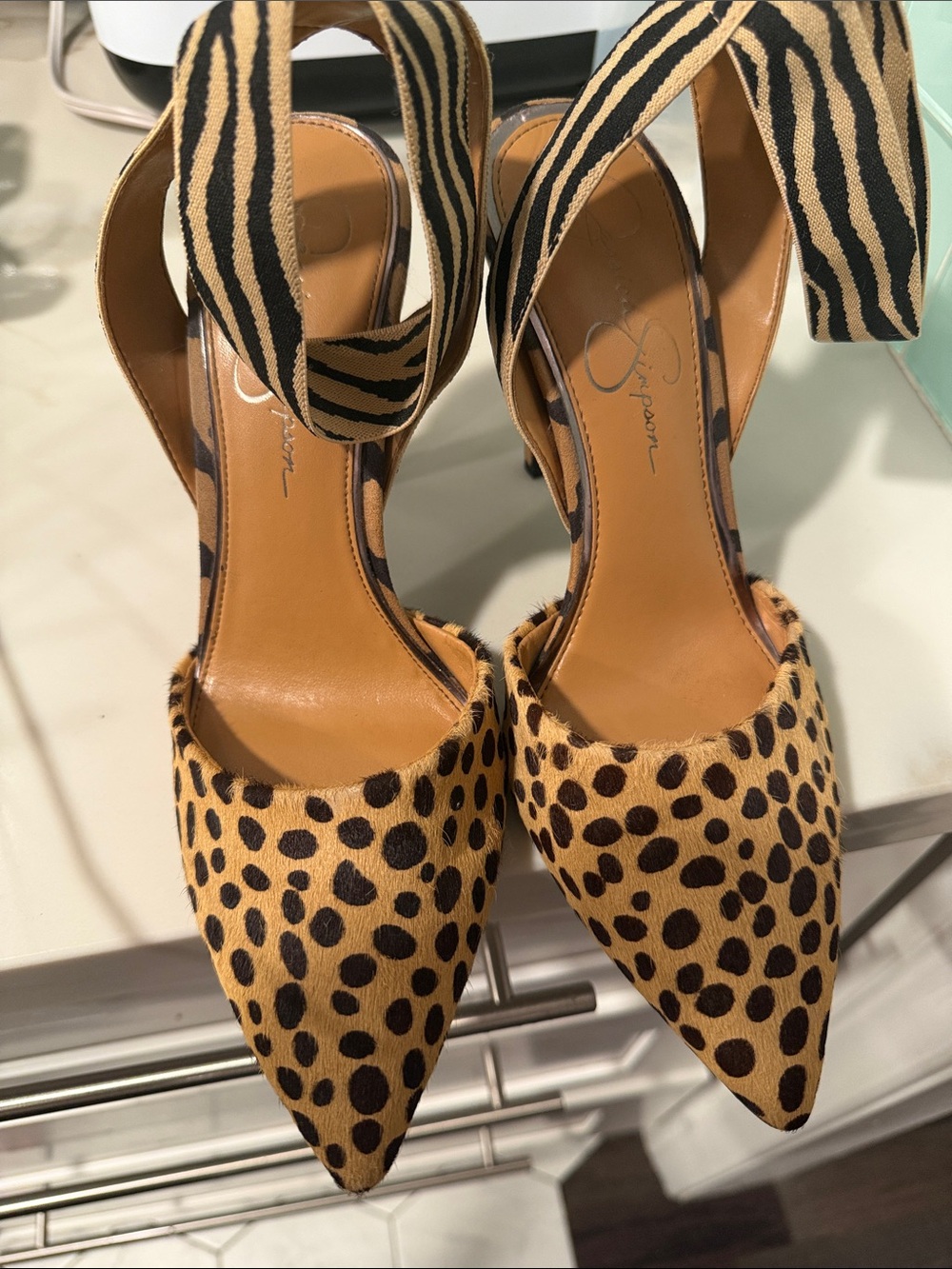 Jessica Simpson Leopard & Zebra Mixed-Print Pointed Toe Heels